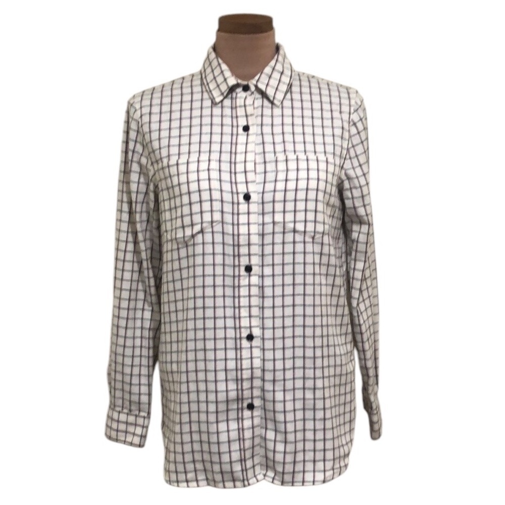 Madewell Flannel Classic Ex-Boyfriend Shirt Size Small Cream Windowpane